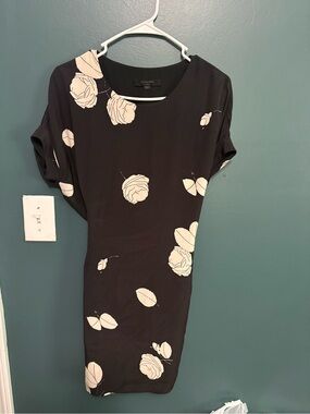 AllSaints Black Midi Dress with Cream Floral Print